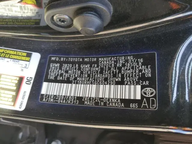 2016 TOYOTA COROLLA L  