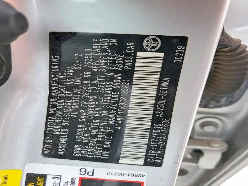 2012 TOYOTA CAMRY LE  