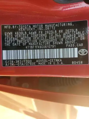 2012 TOYOTA CAMRY BASE  