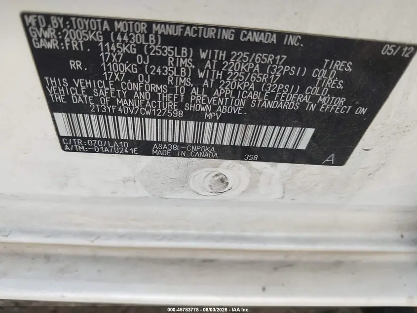 2012 TOYOTA RAV4 LIMITED