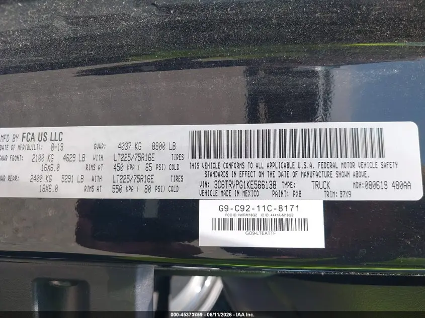 2019 RAM PROMASTER 2500 WINDOW VAN HIGH ROOF 159 WB