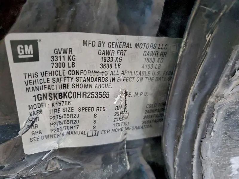 2017 CHEVROLET TAHOE K1500 LT  