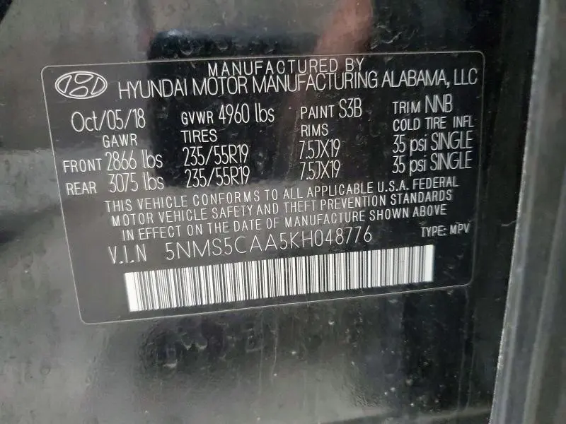 2019 HYUNDAI SANTA FE ULTIMATE 2.0T  