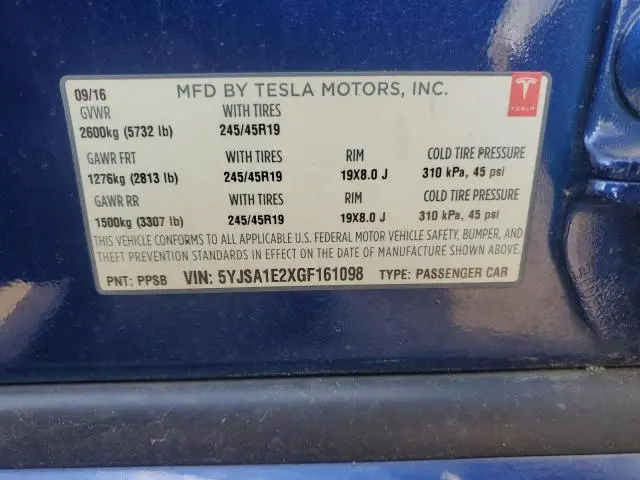 2016 TESLA MODEL S   