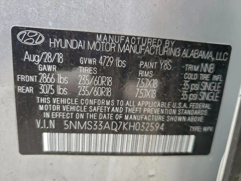 2019 HYUNDAI SANTA FE SEL  