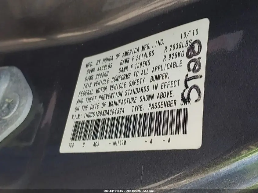 2011 HONDA ACCORD 2.4 EX-L