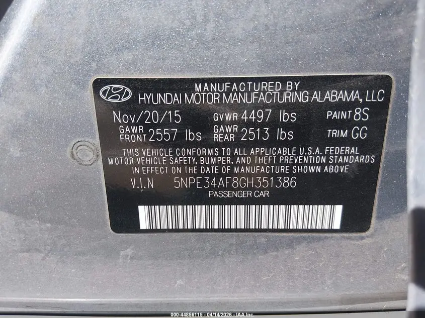 2016 HYUNDAI SONATA LIMITED