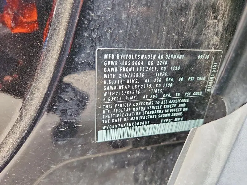 2017 VOLKSWAGEN TIGUAN S  