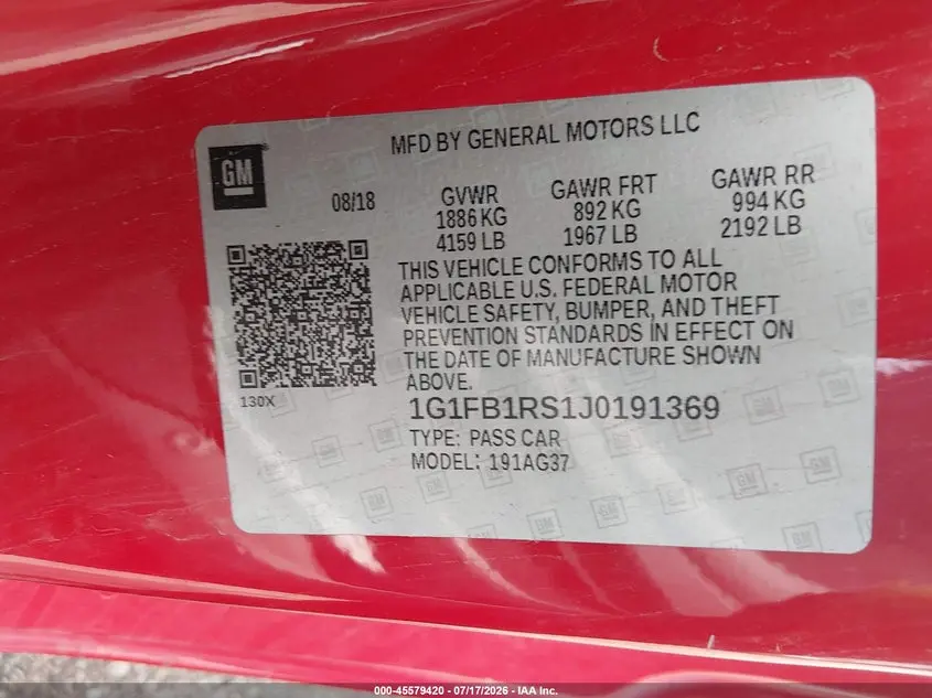 2018 CHEVROLET CAMARO 1LT