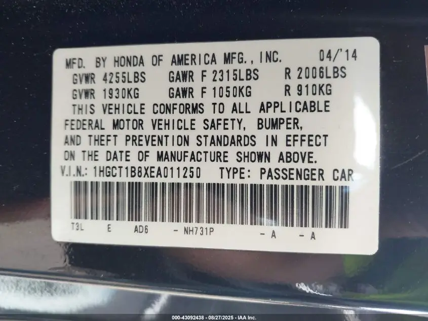 2014 HONDA ACCORD EX-L