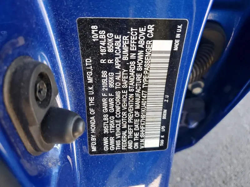 2019 HONDA CIVIC SPORT TOURING  