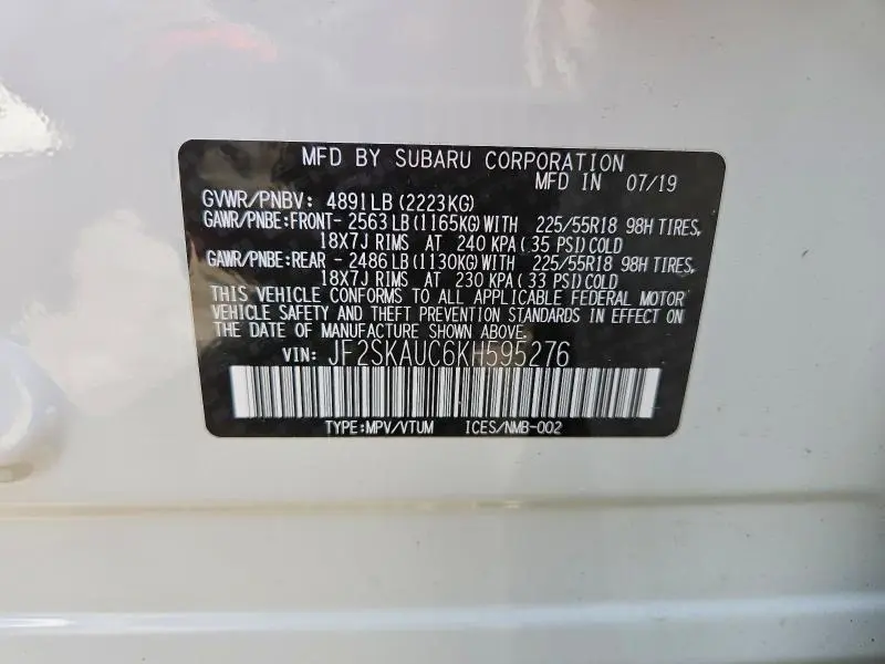 2019 SUBARU FORESTER LIMITED  