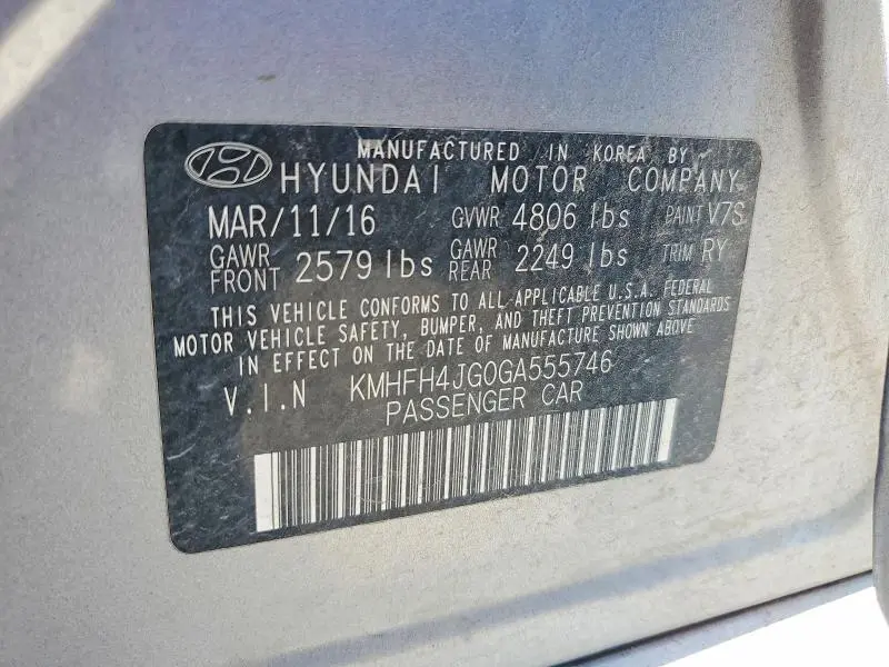 2016 HYUNDAI AZERA LIMITED  