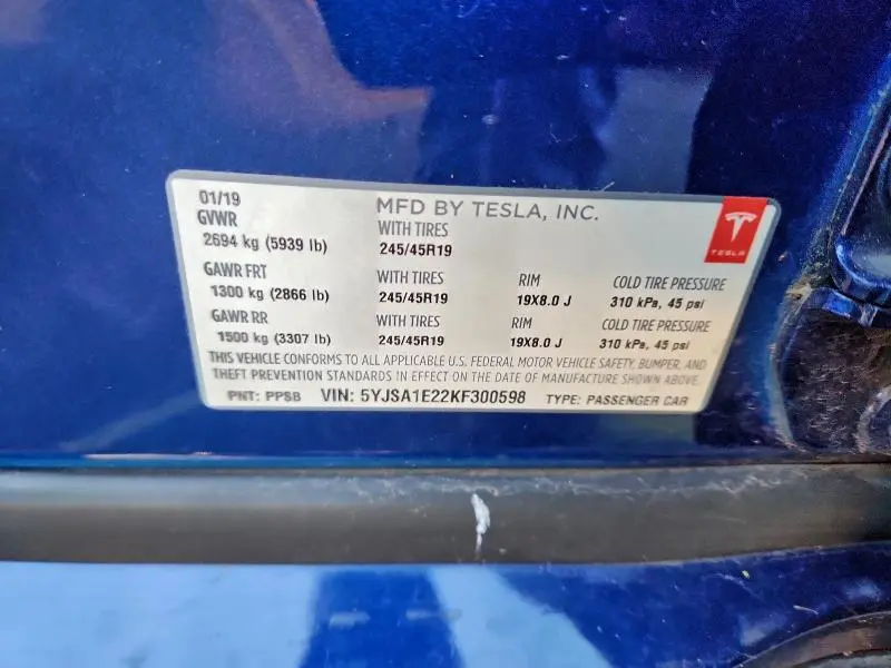 2019 TESLA MODEL S   