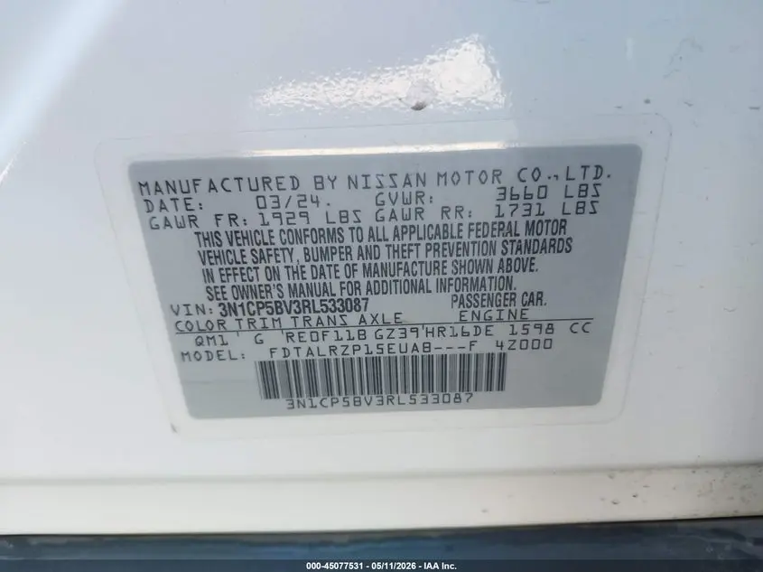 2024 NISSAN KICKS S XTRONIC CVT