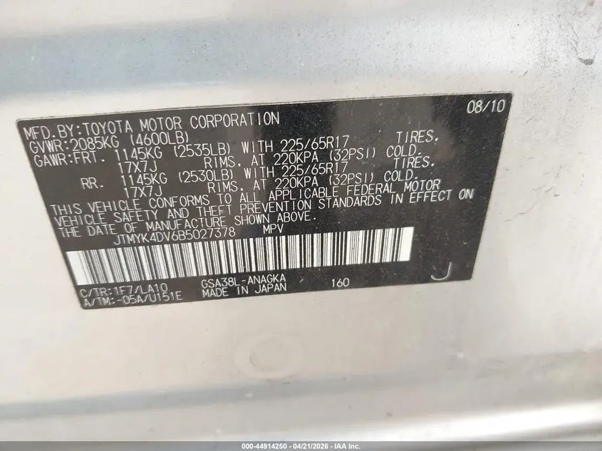 2011 TOYOTA RAV4 LIMITED V6