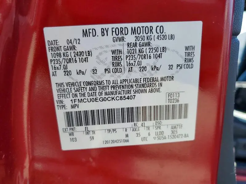 2012 FORD ESCAPE   