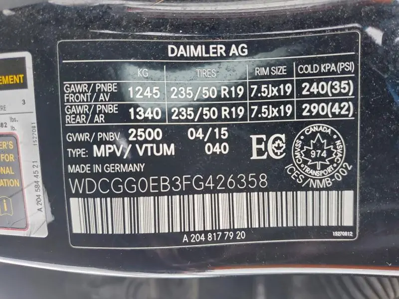 2015 MERCEDES-BENZ GLK 250 BLUETEC  