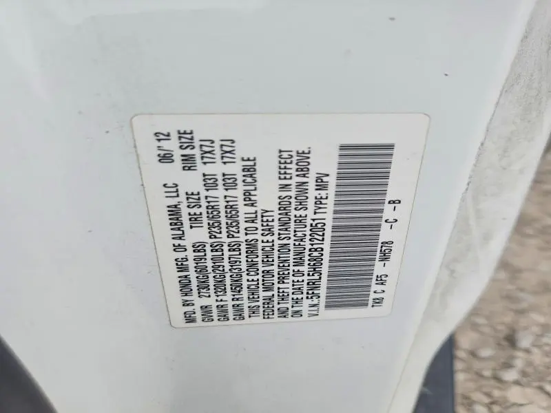 2012 HONDA ODYSSEY EXL  
