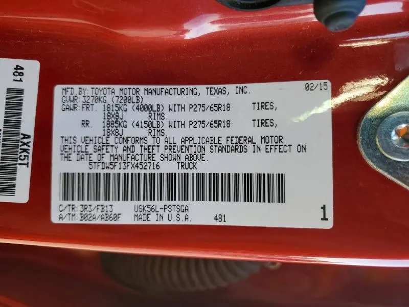 2015 TOYOTA TUNDRA SR5  