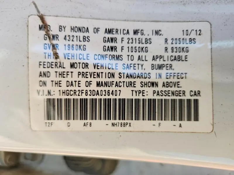 2013 HONDA ACCORD EXL  