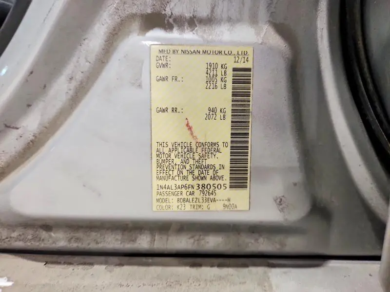 2015 NISSAN ALTIMA 2.5 S  