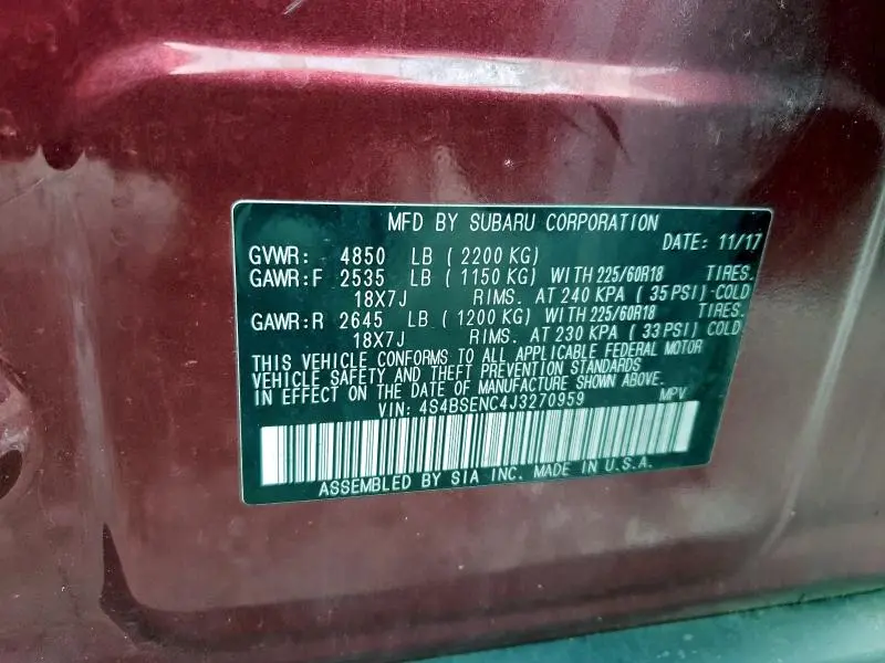 2018 SUBARU OUTBACK 3.6R LIMITED  