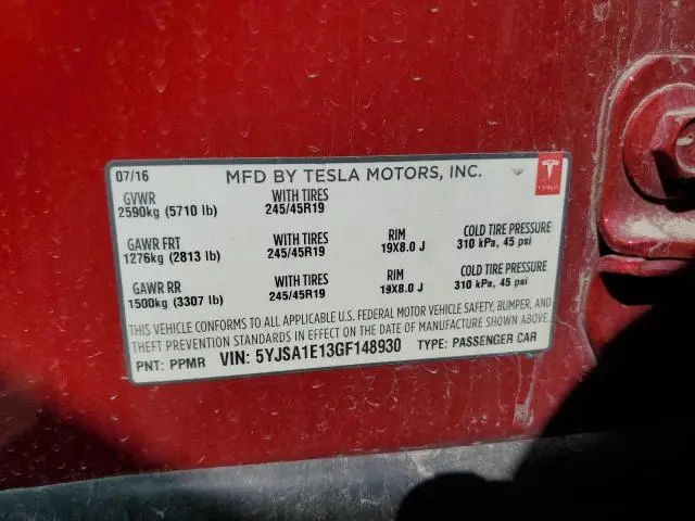 2016 TESLA MODEL S   