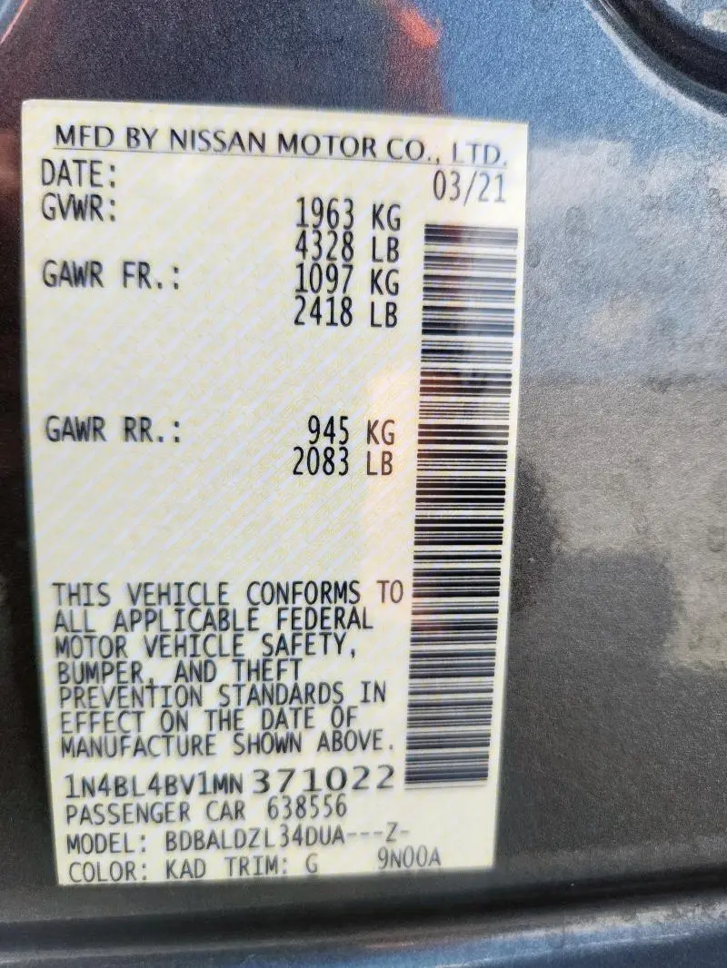 2021 NISSAN ALTIMA 2.5 S  