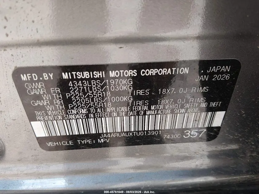 2026 MITSUBISHI OUTLANDER SPORT 2.0 ES/2.0 LE/2.0 RALLIART/2.0 S/2.0 SE/2.0 TRAIL EDITION