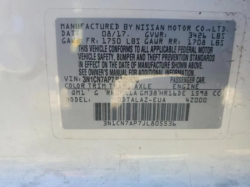 2018 NISSAN VERSA S PLUS  