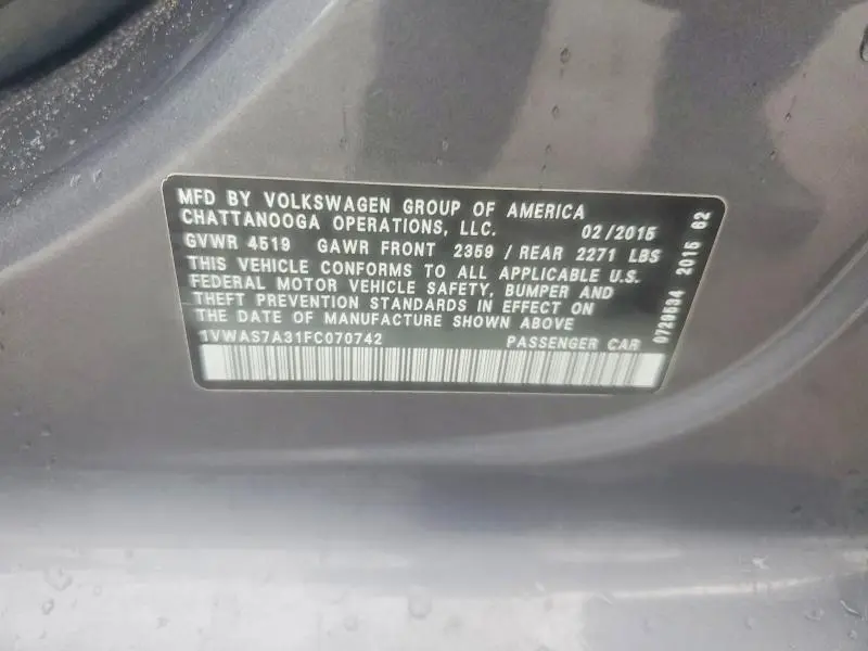 2015 VOLKSWAGEN PASSAT S  