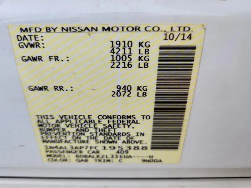 2015 NISSAN ALTIMA 2.5 SV  