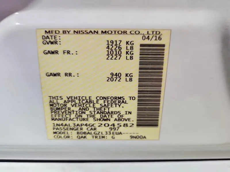2016 NISSAN ALTIMA 2.5 S  