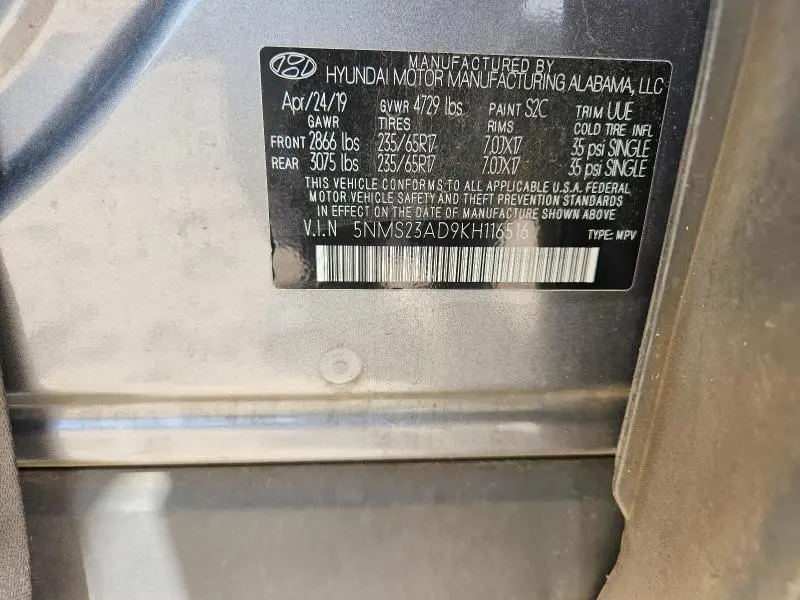 2019 HYUNDAI SANTA FE SE 2.4L  