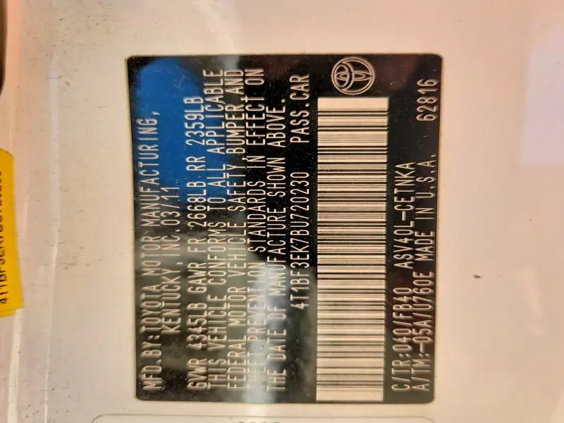 2011 TOYOTA CAMRY BASE  