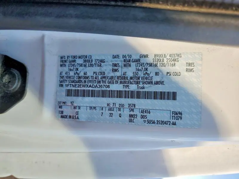 2010 FORD ECONOLINE E250 VAN  