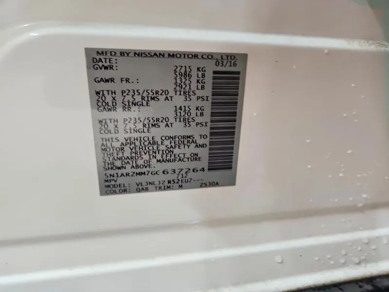 2016 NISSAN PATHFINDER PLATINUM  