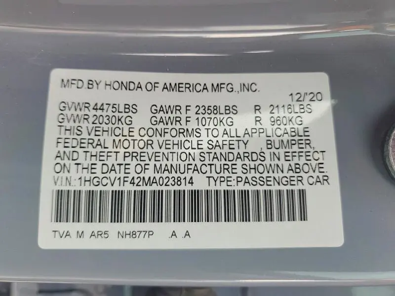 2021 HONDA ACCORD SPORT SE  