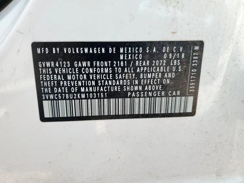 2019 VOLKSWAGEN JETTA S  