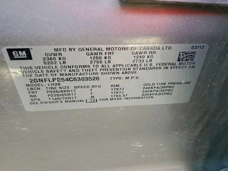 2012 CHEVROLET EQUINOX LT  