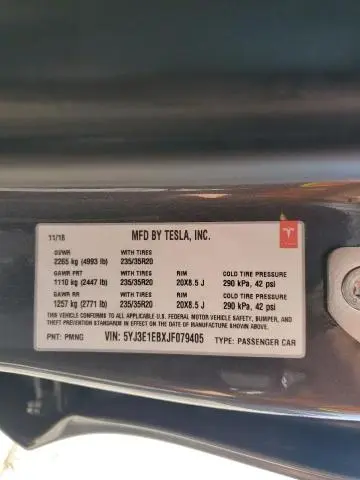 2018 TESLA MODEL 3   