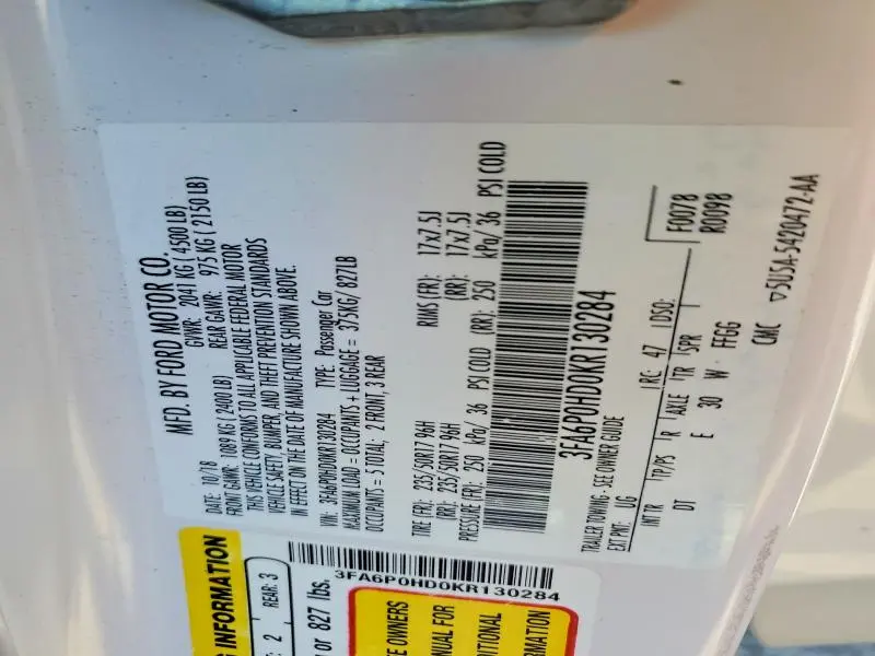 2019 FORD FUSION SE  