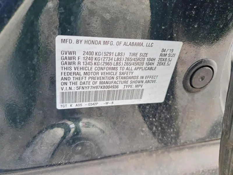 2019 HONDA PASSPORT TOURING  