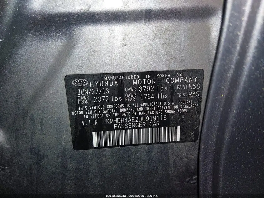 2013 HYUNDAI ELANTRA GLS (ULSAN PLANT)