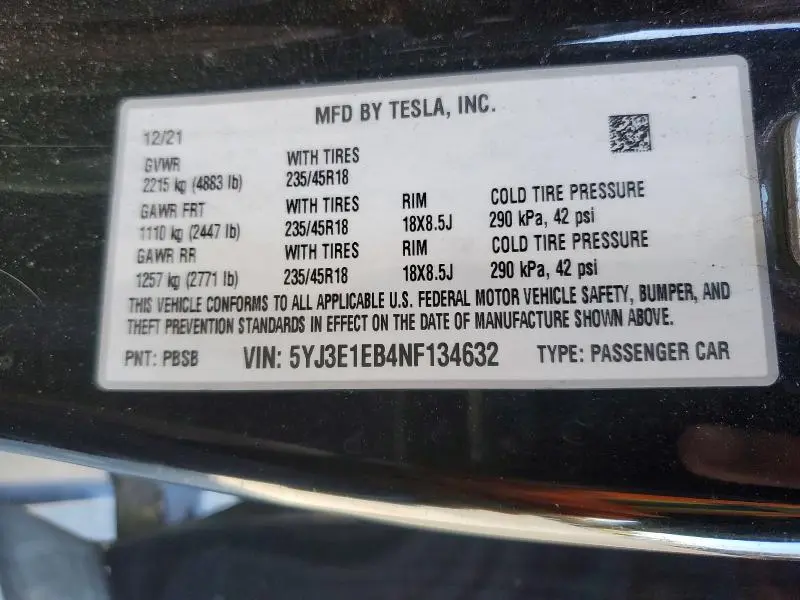 2022 TESLA MODEL 3   
