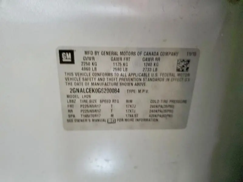 2016 CHEVROLET EQUINOX LT  