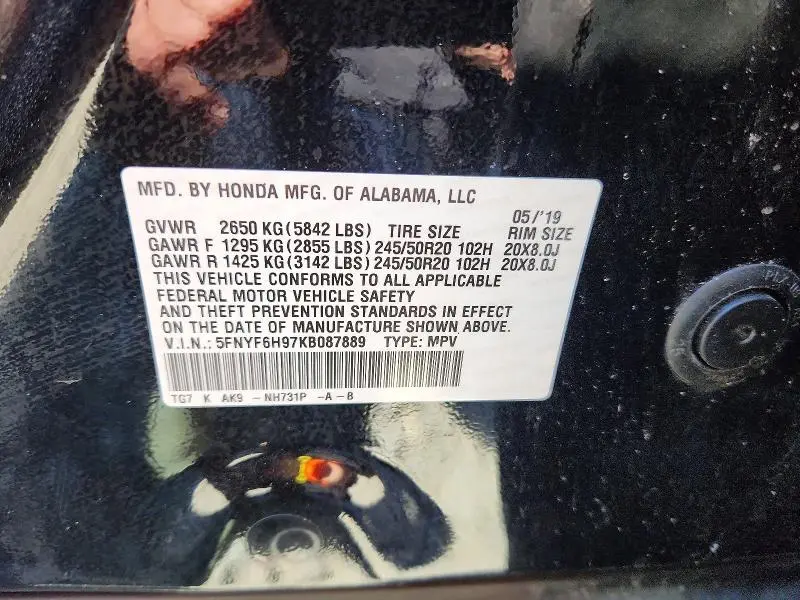 2019 HONDA PILOT TOURING  