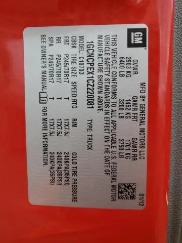 2012 CHEVROLET SILVERADO C1500  