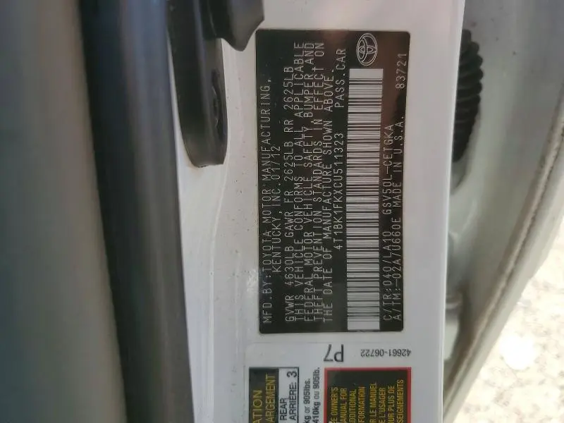 2012 TOYOTA CAMRY SE  